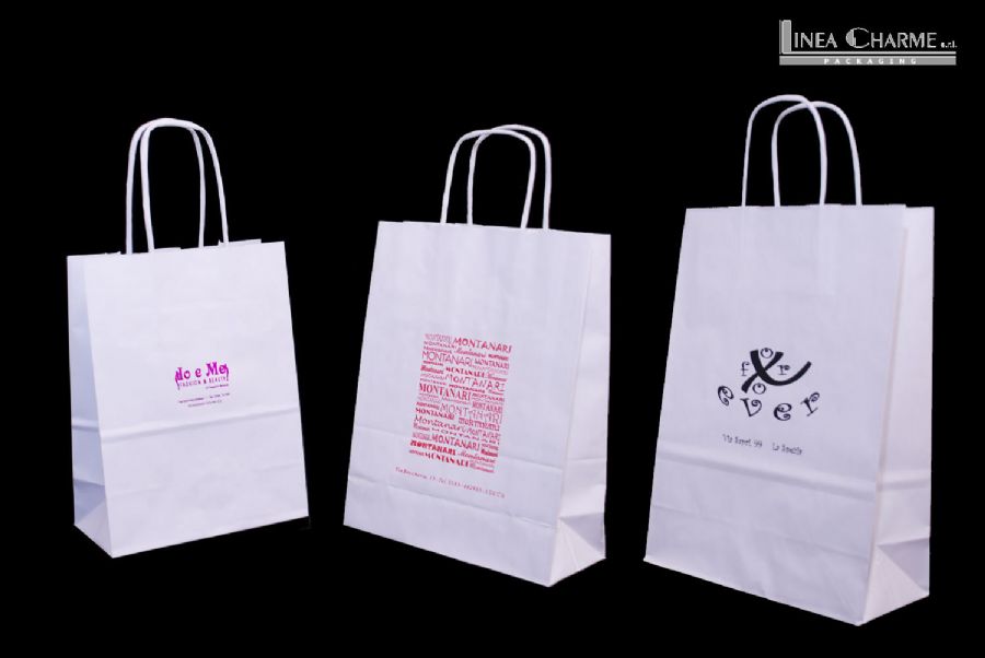 SHOPPING BAGS ECO CARTA KRAFT BIANCO MANICO RITORTO