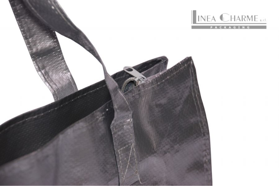 SHOPPING BAGS IN NYLON PLASTIFICATO CON CERNIERA