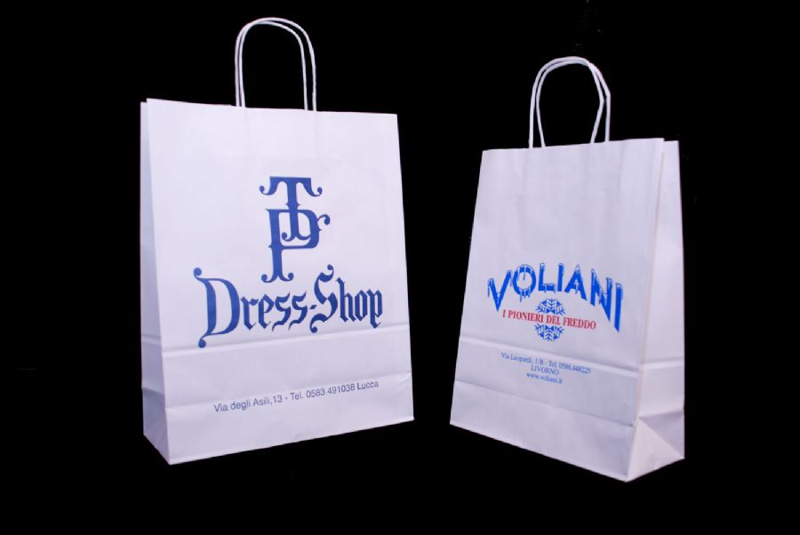 SHOPPING BAGS ECO CARTA KRAFT BIANCO MANICO RITORTO